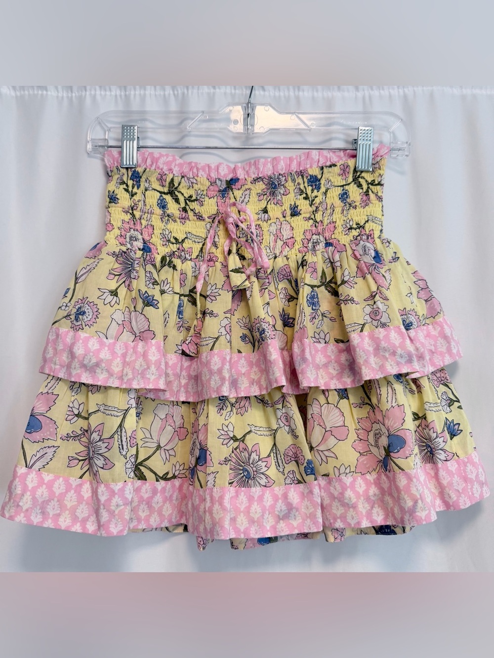 Vineyard Vines Floral Smocked Mini Skirt XS Yellow Pink Coastal Preppy NWOT